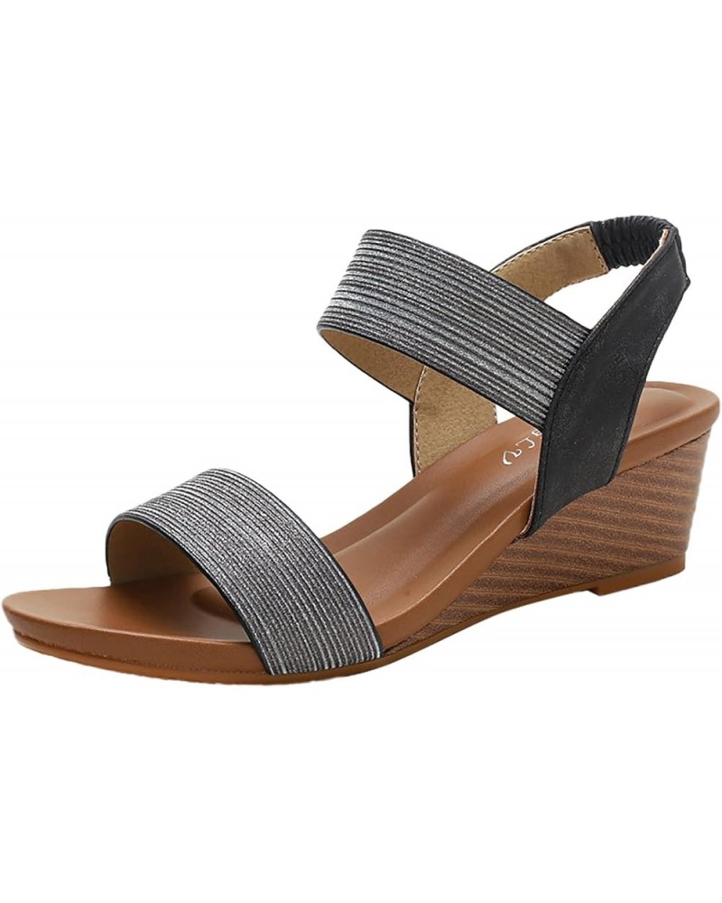 Women's New Summer Large Wedge Heel Fashion Roman Fairy Sandals Heels Sandals for Women Size 4 Black $14.90 Sandals