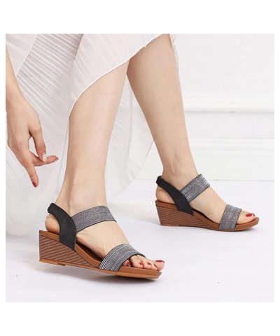 Women's New Summer Large Wedge Heel Fashion Roman Fairy Sandals Heels Sandals for Women Size 4 Black $14.90 Sandals