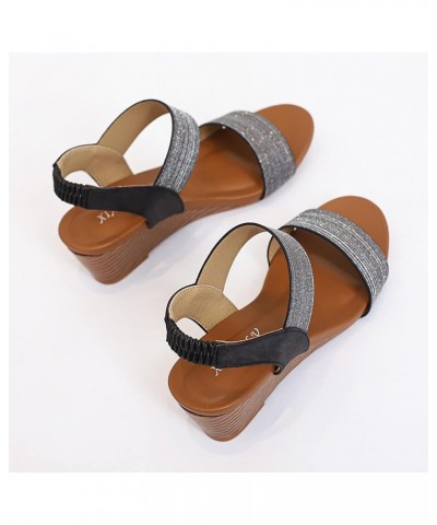 Women's New Summer Large Wedge Heel Fashion Roman Fairy Sandals Heels Sandals for Women Size 4 Black $14.90 Sandals