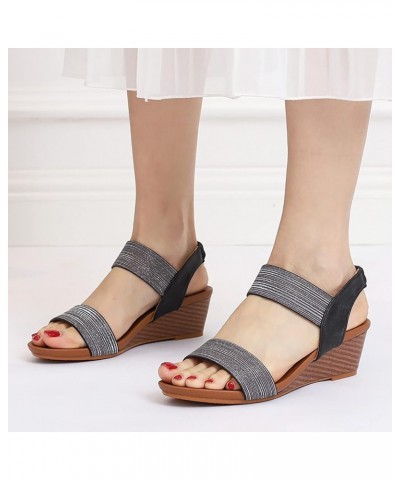 Women's New Summer Large Wedge Heel Fashion Roman Fairy Sandals Heels Sandals for Women Size 4 Black $14.90 Sandals