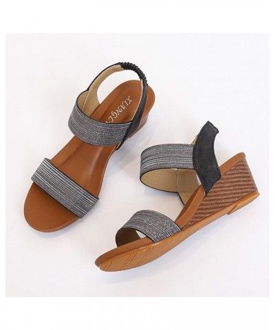 Women's New Summer Large Wedge Heel Fashion Roman Fairy Sandals Heels Sandals for Women Size 4 Black $14.90 Sandals