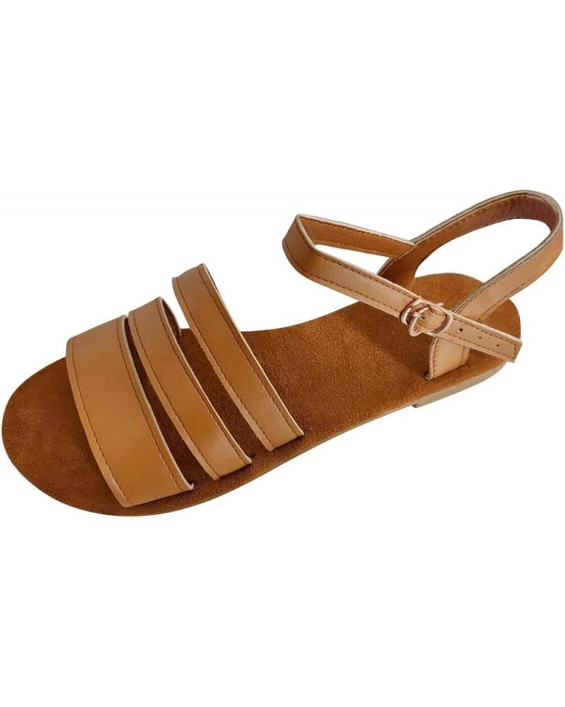 Sandals for Women Solid Color Leather Open Toe Ankle Buckle Flat Sandals Lace up Casual Sandal Women Shoes Thong Arch Support...