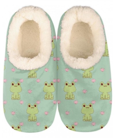 Cute Frog Slippers for Women Men Lotus Flower Indoor Non-Slip Closed Back Warm Fuzzy House Shoe for Bedroom Living Room Kitch...