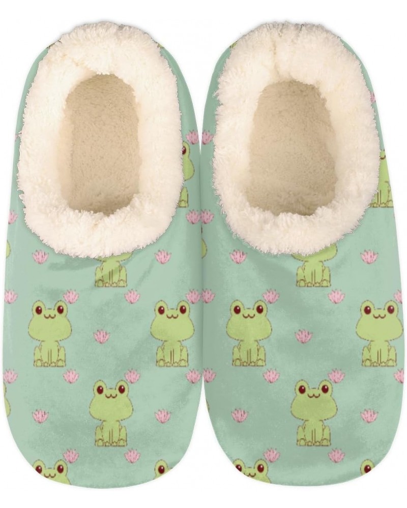 Cute Frog Slippers for Women Men Lotus Flower Indoor Non-Slip Closed Back Warm Fuzzy House Shoe for Bedroom Living Room Kitch...