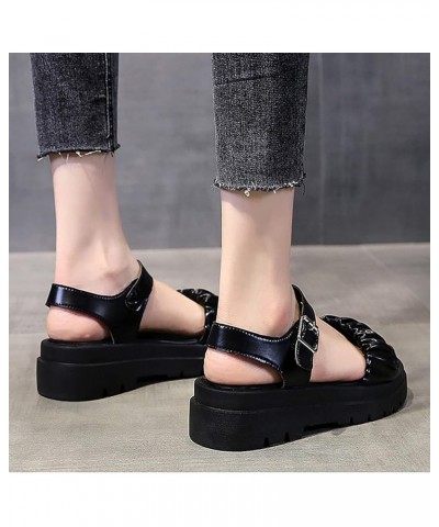 wedge sandals for women dressy, Fashion Womens Chunky Heels Breathable Lace Up Shoes Dressy Sandals Z 01-black $16.77 Pumps