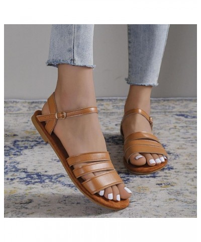 Sandals for Women Solid Color Leather Open Toe Ankle Buckle Flat Sandals Lace up Casual Sandal Women Shoes Thong Arch Support...