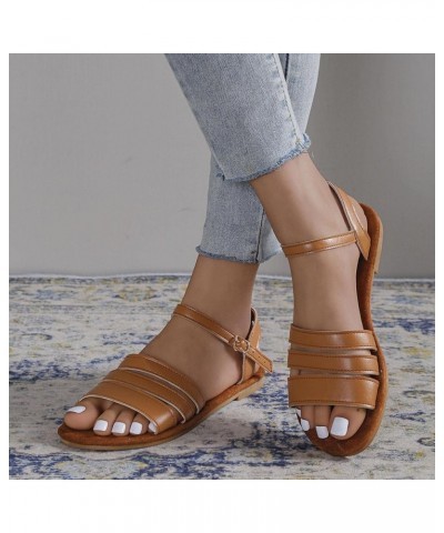 Sandals for Women Solid Color Leather Open Toe Ankle Buckle Flat Sandals Lace up Casual Sandal Women Shoes Thong Arch Support...