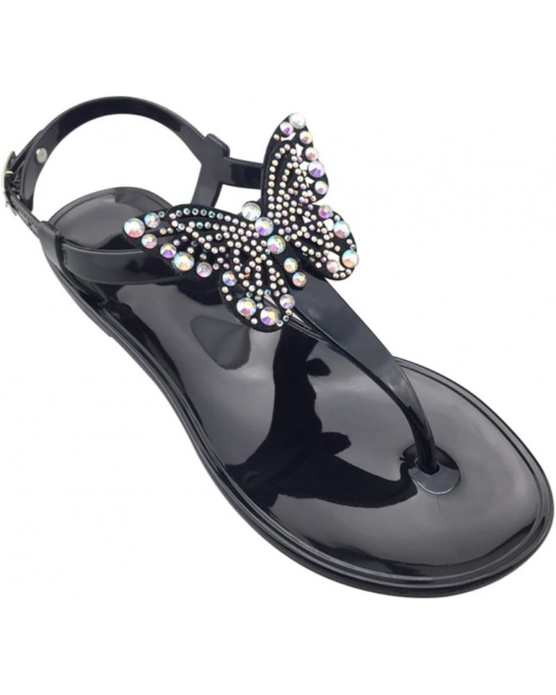 Fashion Casual Rhinestone Butterfly Thong Sandals: Ankle Strap Beach Sandals Comfy Breathable Flat Casual $12.03 Sandals