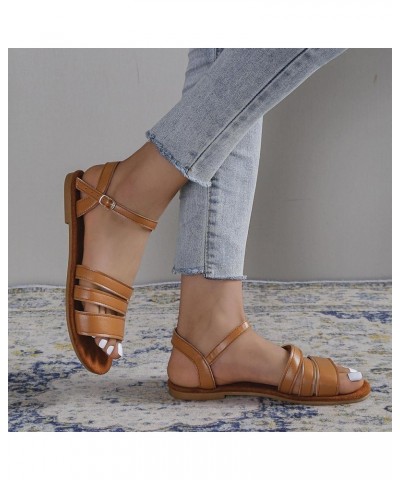 Sandals for Women Solid Color Leather Open Toe Ankle Buckle Flat Sandals Lace up Casual Sandal Women Shoes Thong Arch Support...