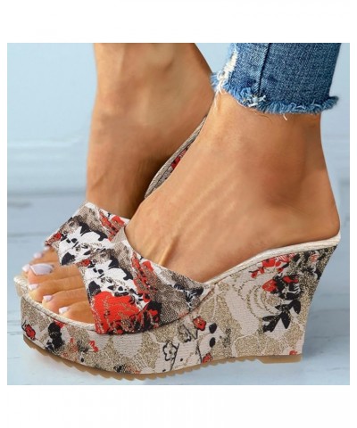 Women Platform Sandals Ladies Fashion Flower Cloth Thick Bottom Wedge Heel Non Slip Fish Mouth Sandals Red 6.5 $25.87 Sandals