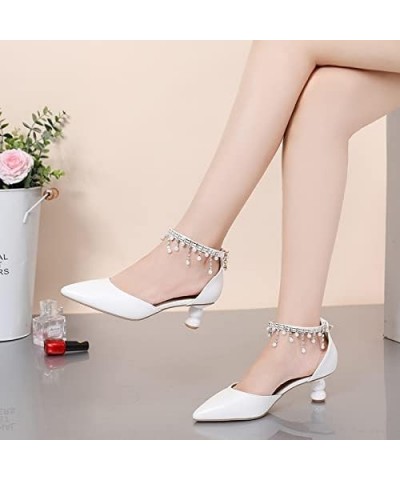 Women's silver medium low profile Heel Ankle sandals office women's pointed high heels white wedding shoes White- Tassel $21....