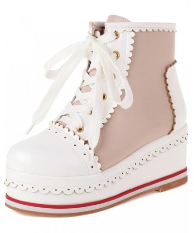 Women's Casual Platform Short Boots with Laces Apricot $28.59 Boots