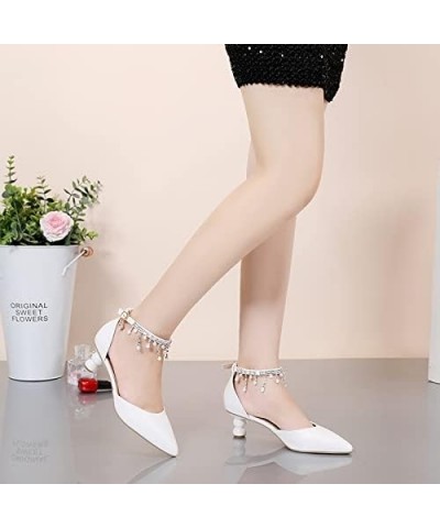 Women's silver medium low profile Heel Ankle sandals office women's pointed high heels white wedding shoes White- Tassel $21....