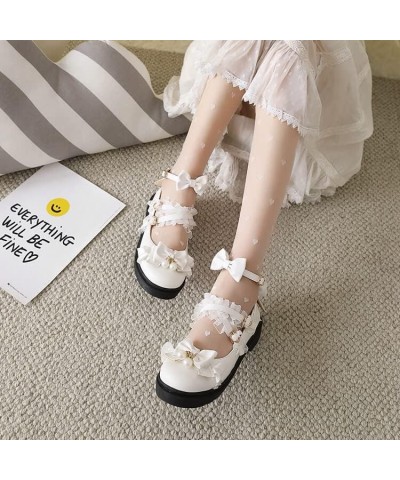 Women's Kawaii Ankle Strap Mary Jane Shoes, Gothic Platform Mary Janes, Cosplay Cute Goth Lolita Shoes with Bows White-5 $27....