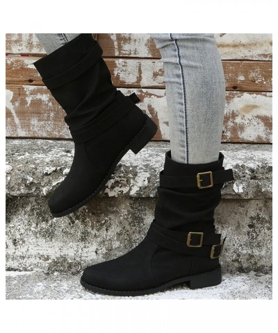 Womens Dress Bo_ots Low He_el Comfortable Combat bo_ots Mid-calf Military Winter bo_ot Motorcycle Biker Ankle bo_oties Black ...