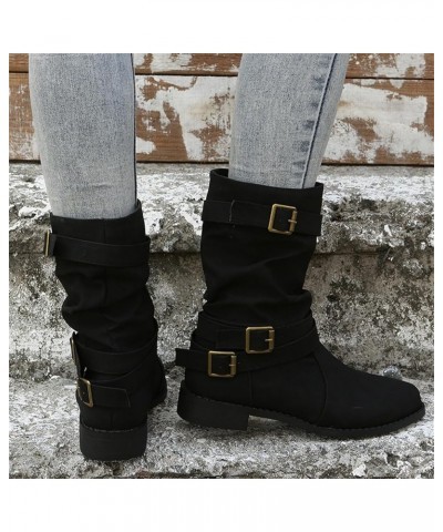 Womens Dress Bo_ots Low He_el Comfortable Combat bo_ots Mid-calf Military Winter bo_ot Motorcycle Biker Ankle bo_oties Black ...