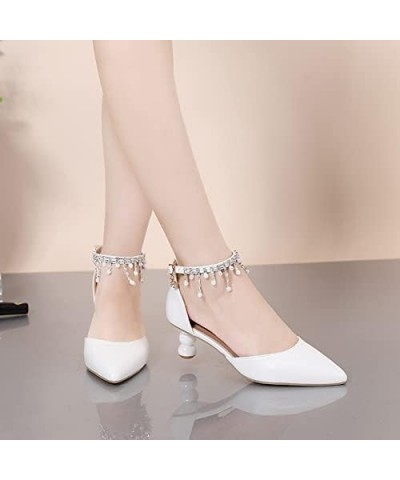 Women's silver medium low profile Heel Ankle sandals office women's pointed high heels white wedding shoes White- Tassel $21....