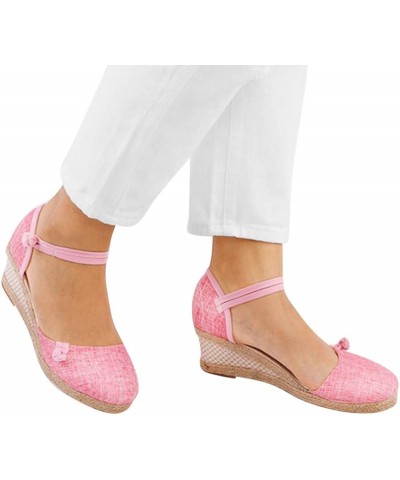 Retro Canvas Sandals for Women Ladies Casual Closed Toe Slip on Wedge Sandals Ankle Strap Dressy Singles Shoes 4.5 Pink $17.2...