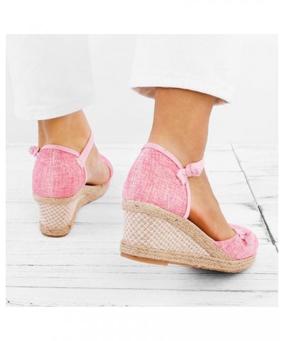 Retro Canvas Sandals for Women Ladies Casual Closed Toe Slip on Wedge Sandals Ankle Strap Dressy Singles Shoes 4.5 Pink $17.2...