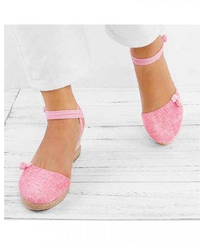 Retro Canvas Sandals for Women Ladies Casual Closed Toe Slip on Wedge Sandals Ankle Strap Dressy Singles Shoes 4.5 Pink $17.2...