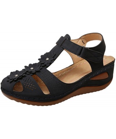 Womens Wedge Flower Summer Comfortable Platform Bohemia Shoes Sandals With Arch Womens Yoga Sling Sandals Size 12 Black $11.1...