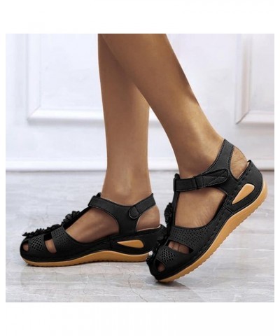 Womens Wedge Flower Summer Comfortable Platform Bohemia Shoes Sandals With Arch Womens Yoga Sling Sandals Size 12 Black $11.1...