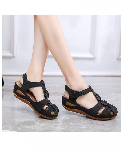 Womens Wedge Flower Summer Comfortable Platform Bohemia Shoes Sandals With Arch Womens Yoga Sling Sandals Size 12 Black $11.1...