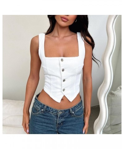 Top Slim Fit Sexy Patchwork Short Slim Fit Strap Style Denim Vest Top Little House Big, Large C-white - Women Wrap Jean Vest ...