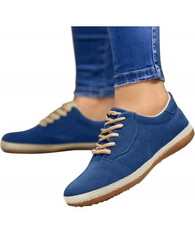 Womens Dress Casual Shoes Size 6 Lace Comfortable Up Toe Color Breathable Flat Shoes Casual Women Single Round Solid Blue $12...