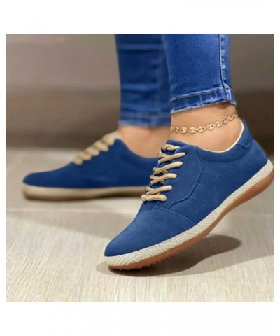 Womens Dress Casual Shoes Size 6 Lace Comfortable Up Toe Color Breathable Flat Shoes Casual Women Single Round Solid Blue $12...