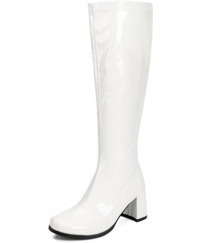 Women's Go Go Boots Over The Knee Block Heel Zipper Boot White $25.62 Boots