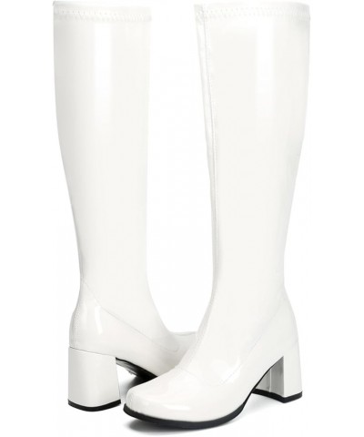 Women's Go Go Boots Over The Knee Block Heel Zipper Boot White $25.62 Boots