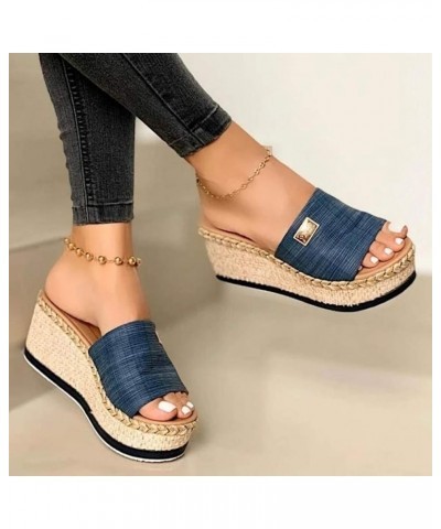 Women Fashion Shoes Summer Causal Flip Flops Wedges Women's slipper Slippers Women Memory Foam Blue $17.85 Slippers