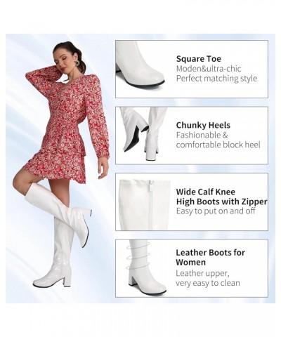 Women's Go Go Boots Over The Knee Block Heel Zipper Boot White $25.62 Boots