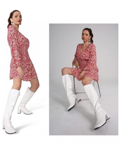 Women's Go Go Boots Over The Knee Block Heel Zipper Boot White $25.62 Boots