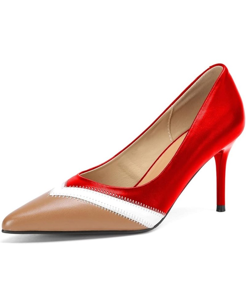 Women Pointed Toe Slip On Pumps Contrast Stitching Stiletto High Heels Chic Dance Party Shoes Size 4-15 US Red $37.18 Pumps