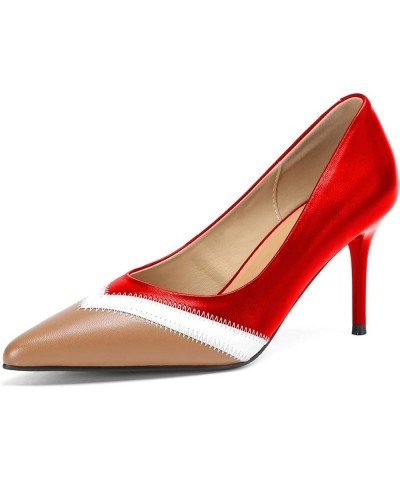 Women Pointed Toe Slip On Pumps Contrast Stitching Stiletto High Heels Chic Dance Party Shoes Size 4-15 US Red $37.18 Pumps