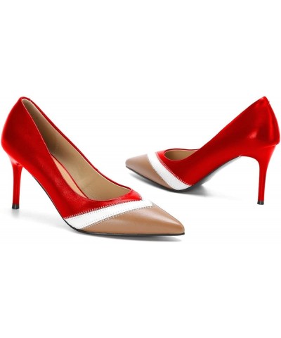 Women Pointed Toe Slip On Pumps Contrast Stitching Stiletto High Heels Chic Dance Party Shoes Size 4-15 US Red $37.18 Pumps