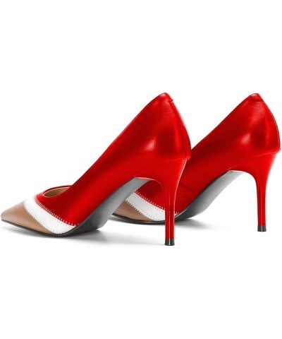 Women Pointed Toe Slip On Pumps Contrast Stitching Stiletto High Heels Chic Dance Party Shoes Size 4-15 US Red $37.18 Pumps