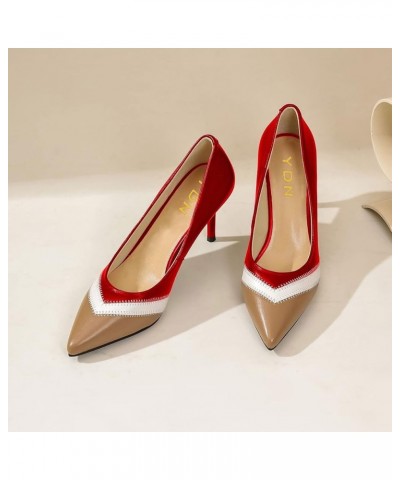 Women Pointed Toe Slip On Pumps Contrast Stitching Stiletto High Heels Chic Dance Party Shoes Size 4-15 US Red $37.18 Pumps