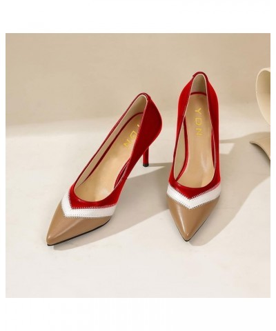 Women Pointed Toe Slip On Pumps Contrast Stitching Stiletto High Heels Chic Dance Party Shoes Size 4-15 US Red $37.18 Pumps