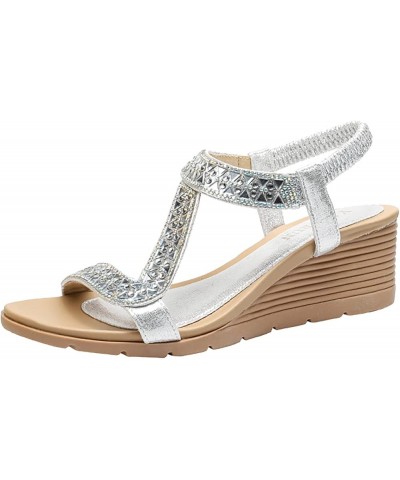 Platformas Sandals Women, Women's Platform Sandals Wedge Ankle Strap Open Toe Sandals Z 01-silver $11.37 Sandals