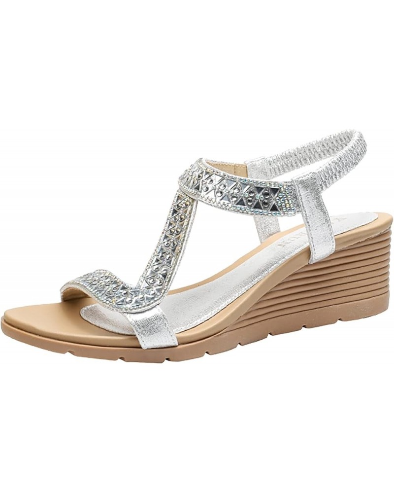 Platformas Sandals Women, Women's Platform Sandals Wedge Ankle Strap Open Toe Sandals Z 01-silver $11.37 Sandals