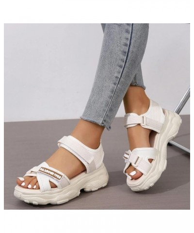 Women Striped Pattern Hook And Loop Fastener Sport Sandals Polyester Ankle Strap Sporty Sandals Women Dressy Sandals Beige $1...