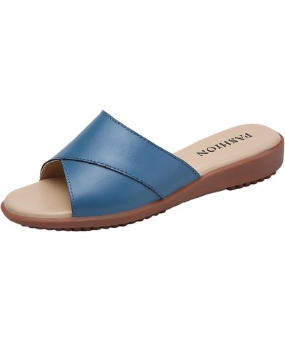 Wedge Sandals for Women, Women Stretch Cross Slide Sandals Summer Beach Wedge Platform Slippers Shoes Z 01-blue $16.01 Slippers