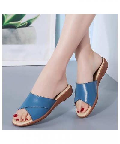 Wedge Sandals for Women, Women Stretch Cross Slide Sandals Summer Beach Wedge Platform Slippers Shoes Z 01-blue $16.01 Slippers