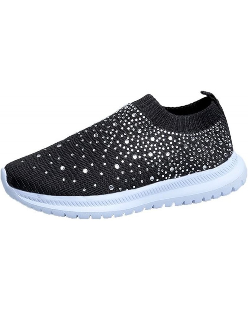 Women's Fashion Rhinestone Mesh Knit Slip On Sneaker Slip On Knitted Flats Work Shoes Flexible Lightweight Casual Easy Shoes ...