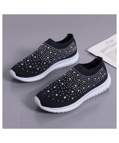 Women's Fashion Rhinestone Mesh Knit Slip On Sneaker Slip On Knitted Flats Work Shoes Flexible Lightweight Casual Easy Shoes ...