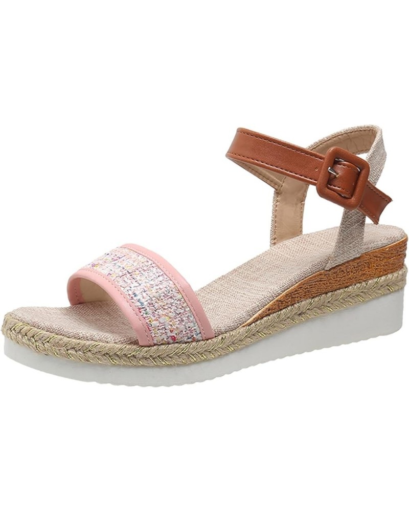 Women's Athletic Outdoor Sandals Party Evening Memory Foam Women's Heeled Sandals Short Thick Low Block Heels Pink $15.18 Fas...