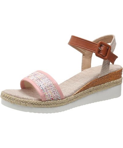 Women's Athletic Outdoor Sandals Party Evening Memory Foam Women's Heeled Sandals Short Thick Low Block Heels Pink $15.18 Fas...